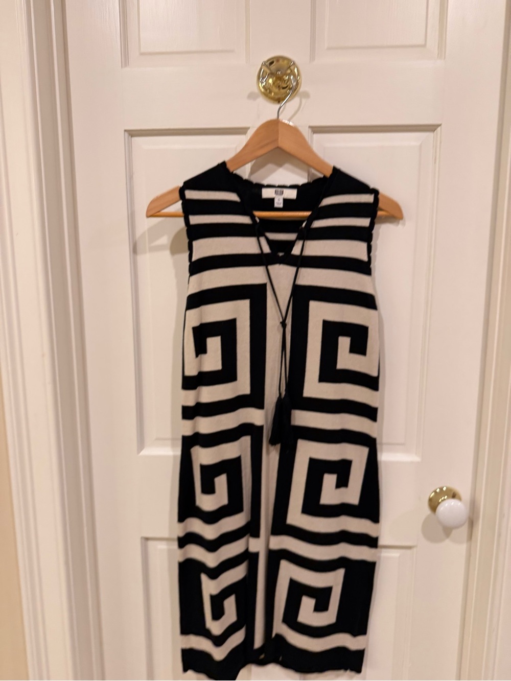 Etcetera Black and Cream Geometric Sleeveless Midi Dress